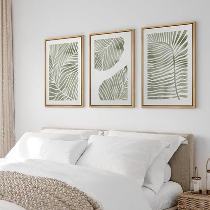 Ashbrook Framed Canvas Print Wall Art Set Abstract Jungle Green Pastel Plants Nature Wilderness Illustrations Modern Art Rustic Chic Colorful for Living Room, Bedroom, Office - 16"x24"x3 Natural