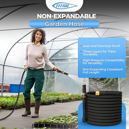 TITAN Garden Hose | Flexible, Lightweight, Kink-Free & Durable Hybrid Water Hose with Heavy Duty Brass Connectors & High-Pressure Jet Nozzle (25FT x 5/8”)