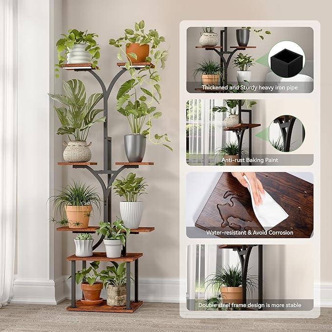 Plant Stand Indoor with Grow Lights, 8 Tiered Metal Plant Shelf, 58" Tall Plant Stand for Indoor Plants Multiple, Large Plant Rack Display Shelves, Corner Plant Holder for Living Room, Patio, Balcony