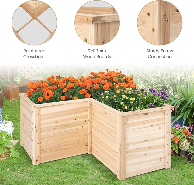 Giantex Wood Raised Garden Bed, 47.5"x47.5"x24.5" Elevated Planter Box w/Open-Ended Base for Deep-Rooted Plant Vegetable Fruit Flower, Outdoor Solid Wood Planter for Patio Backyard