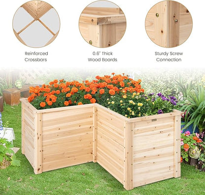 Giantex Wood Raised Garden Bed, 47.5"x47.5"x24.5" Elevated Planter Box w/Open-Ended Base for Deep-Rooted Plant Vegetable Fruit Flower, Outdoor Solid Wood Planter for Patio Backyard