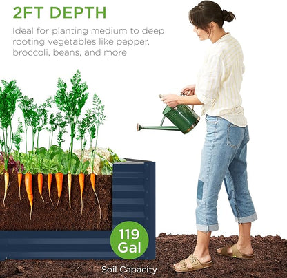 Best Choice Products 4x2x2ft Outdoor Metal Raised Garden Bed, Deep Root Planter Box for Vegetables, Flowers, Herbs w/ 119 Gallon Capacity - Navy