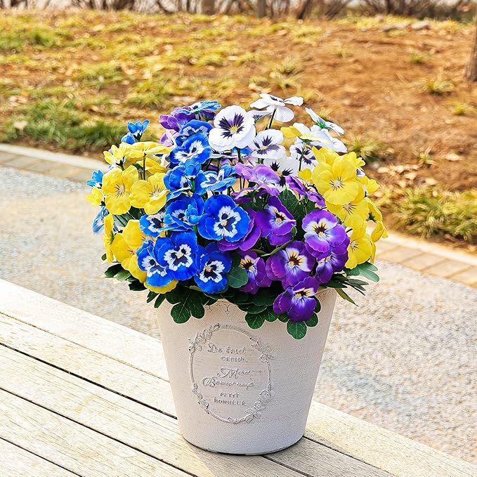 QIANYUN Fake Flowers- 24 Bundles Faux Plastic Purple Flowers for Home Wedding Kitchen Garden Table Centerpieces Indoor Outdoor Decor (Four Mixed Colors)