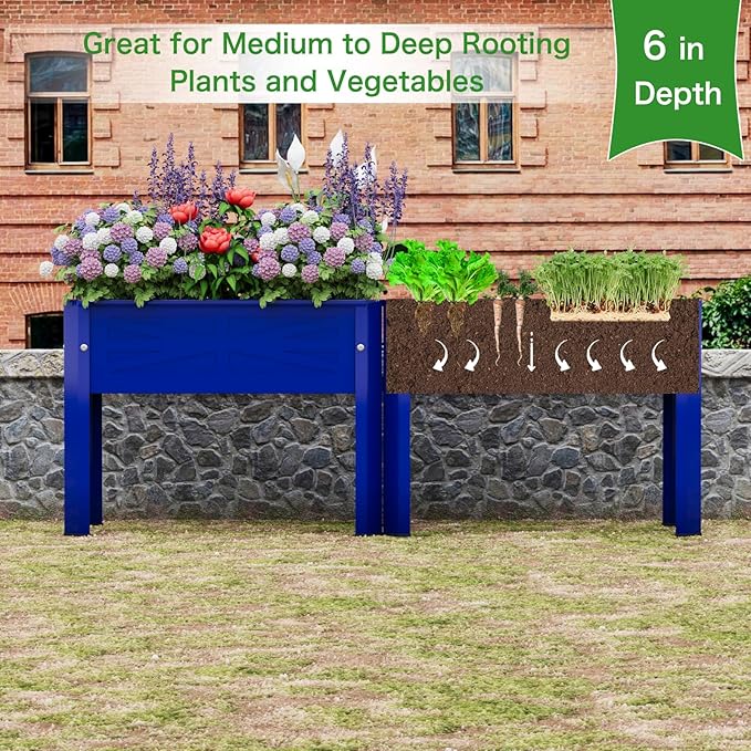 Raised Garden Bed with Detachable Legs Elevated Metal Planter Box for Growing Fresh Herbs Vegetables Flowers Succulents&Other Plants for Outdoor Backyard Patio (Blue)