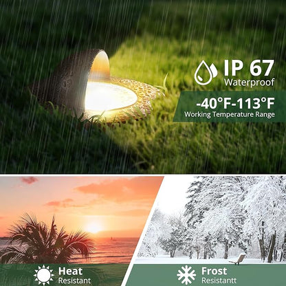 GKOLED LED Brass Well Lights, 12V In Ground Light Outdoor, IP67 Waterproof Low Voltage Landscape Lighting with MR16 Bulb and Swival Base, 5W 140LM 2700K, Up Light for Garden, Beacon Top, 12 Pack