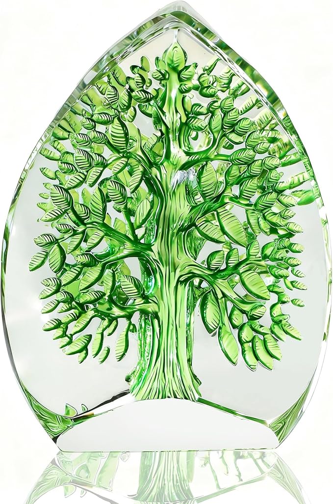 QFkris Crystal Tree of Life Decor Figurine for Home Decor, Office Desk, 3.7" Glass Tree of Life Paperweight for Positive Energy, Money, Good Luck Birthday for Women, Mom