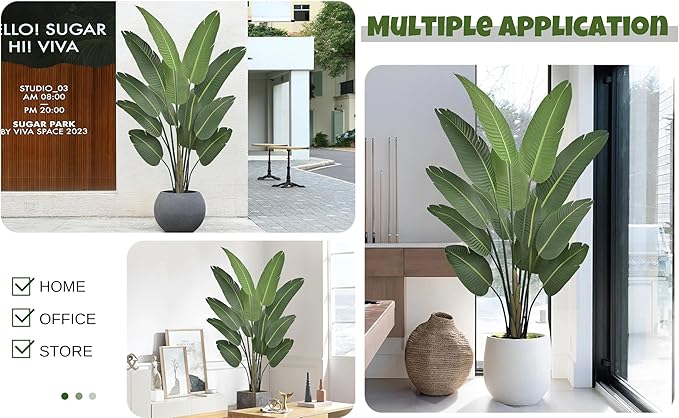 Artificial Bird of Paradise Tree 6FT with 13 Leaves Realistic Thick Banana Leaf Tall Large Faux Tropical Plant 70 Inch Black Pot for Indoor Home Office Poolside Porch Mall Hotel School Decor