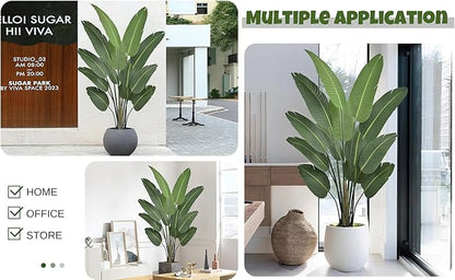 Artificial Bird of Paradise Tree 6FT with 13 Leaves Realistic Thick Banana Leaf Tall Large Faux Tropical Plant 70 Inch Black Pot for Indoor Home Office Poolside Porch Mall Hotel School Decor