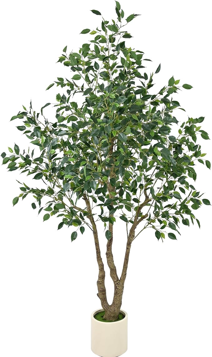 Artificial Ficus Tree 6.5ft - Tall Fake Indoor Tree with Dense Leaves and Realistic Trunks, 78" Faux Tropical Plant Artificial Floor Potted Trees for Home Living Room Office Porch Outdoor Decor