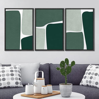 Ashbrook Framed Wall Art Print Set Geometric Green Color Block Collage Abstract Shapes Illustrations Modern Art Boho Scenic Colorful for Living Room, Bedroom, Office - 16"x24"x3 Black