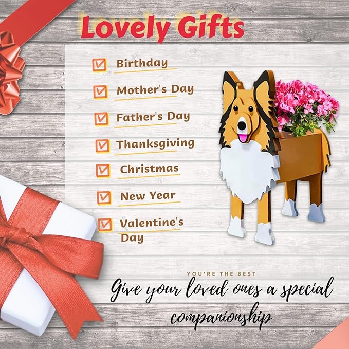 Sheltie Dog Planter Plant Pots,Cute Large Dog Flower Planter,Gifts for Pet Lovers,Unique Animal Plant Pots,Office,Indoor Outdoor Garden Decor(9.84 * 7.87 * 17in)
