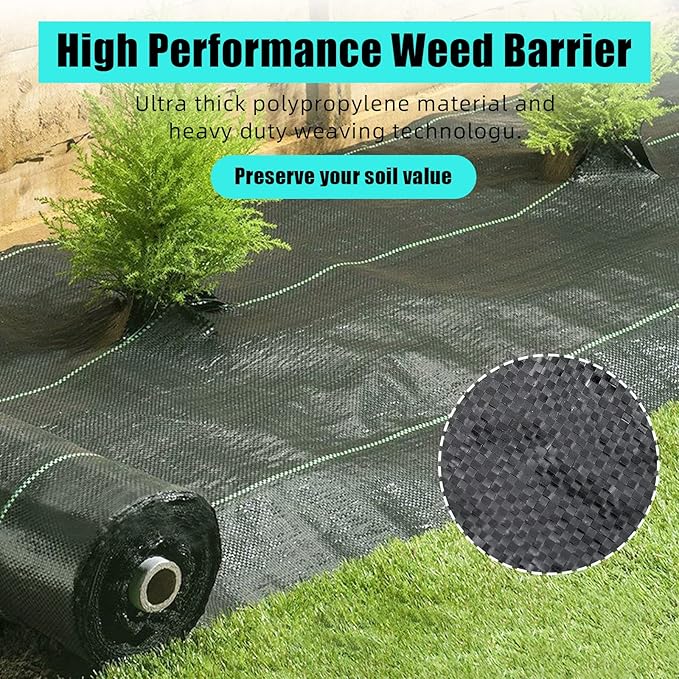 PioneerWorks 6ft X 300ft Weed Barrier Landscape Fabric Heavy Duty, Premium 3.2 oz Ground Cover Weed Block Gardening Mat, Easy Setup & Superior Weed Control, for Erosion Control, Weed Barrier