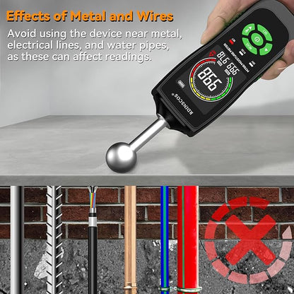 RDINSCOS Pinless Moisture Meter with Ball Sensor – Digital Moisture Detector for Walls, Wood, Drywall, Concrete – Non-Destructive Scanner with LED Flashlight & Custom Alerts