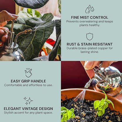 Sustainable Village Watering Can Indoor Plants - Nickel Plant Mister - Stylish and Rust Resistant Watering Cans for Healthy Hydration - Prevents Overwatering