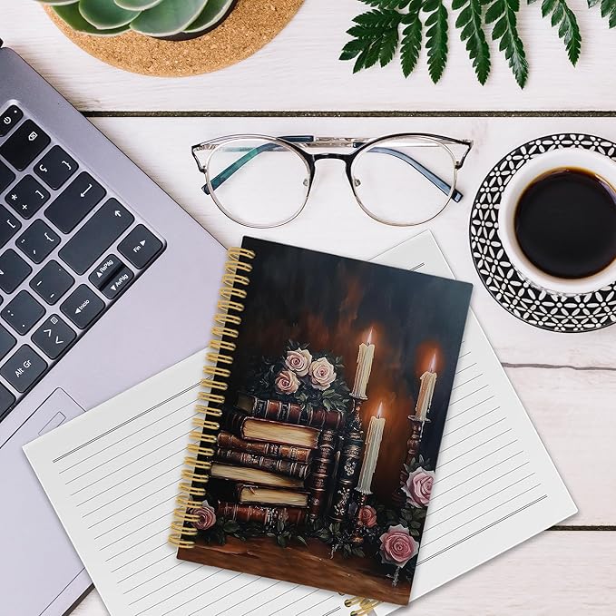 XPH Vintage Floral Book Spiral Notebook, Book Lovers Gifts Journaling Notebooks for Women, Moody Dark Academia Hardcover Journals for Writing 160 Pages 5.5 x 8.3 Inch, Bookish Gifts