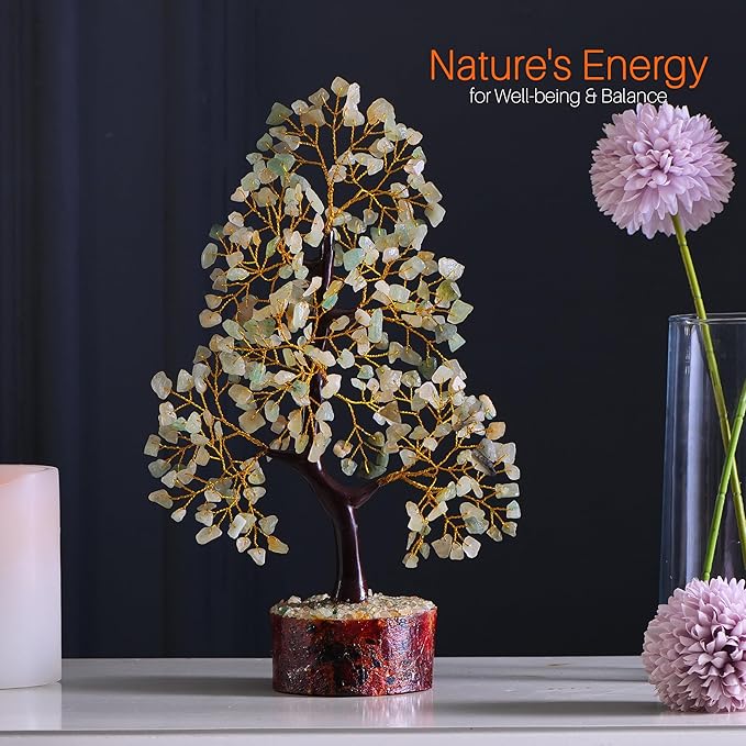 7 Chakra Money Tree Healing Feng Shui Statues & Figurines Reiki Crystal Balancing Buddha Home Décor (Green Jade G)