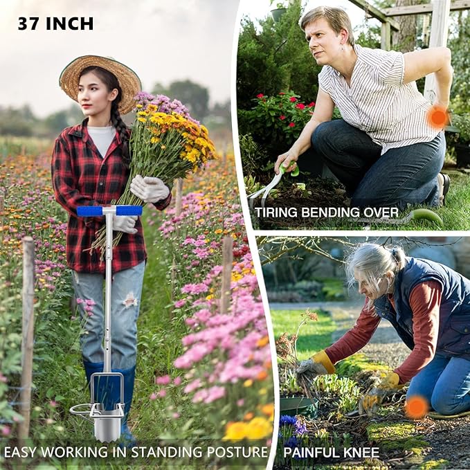 Updated Bulb Planter Long Handle for Digging, 5-in-1 Lawn and Garden Tool,sod Plugger Tool,Weeding,Soil Sampler, Transplanting,Sod Plugger Bulb Transplanting （Height Adjustable ）