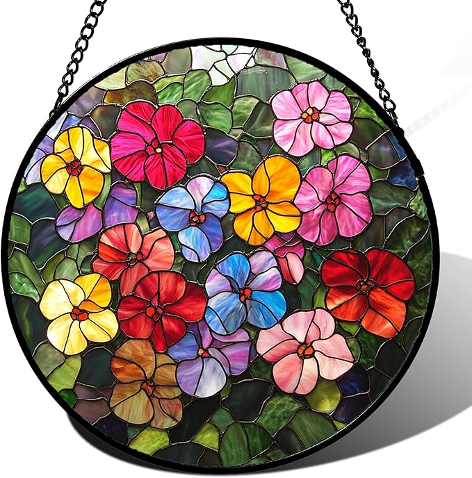 Stained Glass Window Hanging Colorful Flower Wildflowers 7.8" - Suncatcher Door Garden Sun Catcher Home Decor Birthday Christmas for Mom Lover Woman Nana Friend Wife