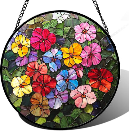 Stained Glass Window Hanging Colorful Flower Wildflowers 6.3" - Suncatcher Door Garden Sun Catcher Home Decor Birthday Christmas for Mom Lover Woman Nana Friend Wife