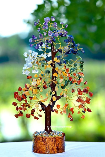 Handmade Wire Tree for Energy Healing, Meditation & Home Decor (Seven Chakra (Golden Wire)