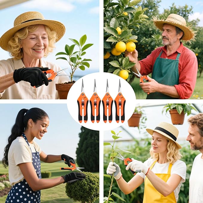 4 Pack Garden Shears, Stainless Steel Shears Gardening Tools, Scissors, Garden Clippers, Pruning Shears for Gardening Shears & Scissors (Orange)
