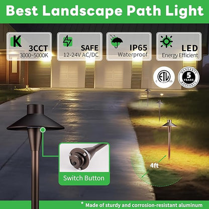 Low Voltage Pathway Lights 12V, 3CCT LED Landscape Path Lights, Outdoor Waterproof Wired 5W 150LM, ORB Aluminum Garden Yard 12 Pack