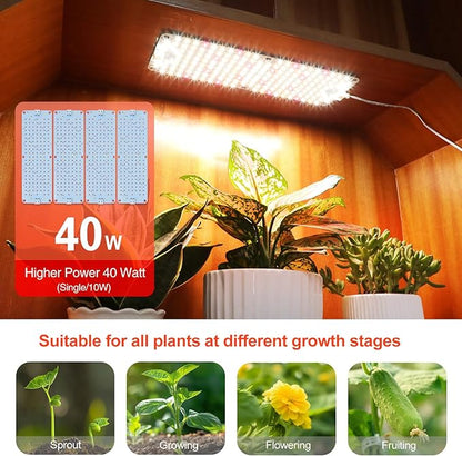 4-Pack Panel Grow Lights for Indoor Plants, FECiDA 2026 LED Plant Grow Light for Under Cabinet Plants, Full Spectrum Growing Lamp with 4,8,12,16,20 Hr Timer, Free Linking