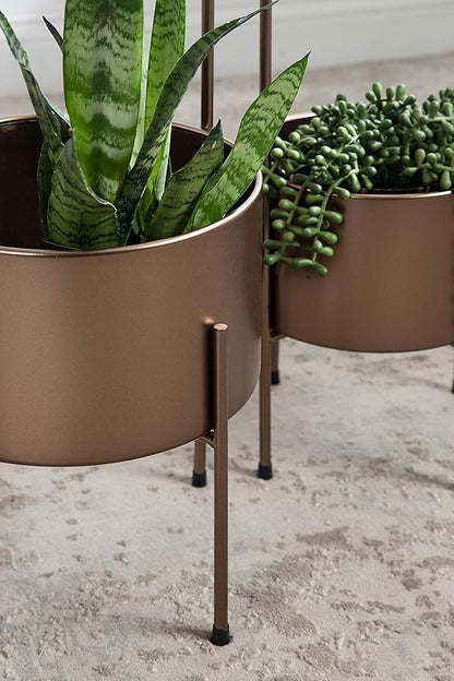 Kate and Laurel Peeto Modern Planter Set, Set of 2, Bronze, Decorative Freestanding Planters for Indoor Plants