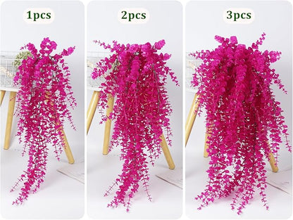 RECUTMS Artificial Plants Fake Hanging Vine Plant Hanging Eucalyptus Vine Artificial Leaves Greenery Plastic Plants for Indoor Bedroom Wall Decoration Outdoor Porch Home Wedding Decor(Pure Fuchsia)