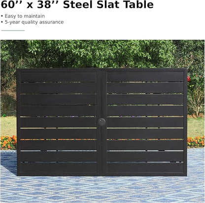 MFSTUDIO 7-Piece Metal Outdoor Patio Dining Furniture Set with 6 Swivel Armrest Chairs and Steel Frame Slat Larger Rectangular Table with 1.57 Umbrella Hole for Poolside, Porch, Backyard