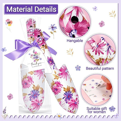 Capoda 12 Sets Floral Garden Shovels Bulk Gardening Gift for Women Garden Tools Floral Hand Heavy Duty Christmas Trowels Thank You Cards with Bags for Mom Gift Birthday Teacher(Purple,Elegant)