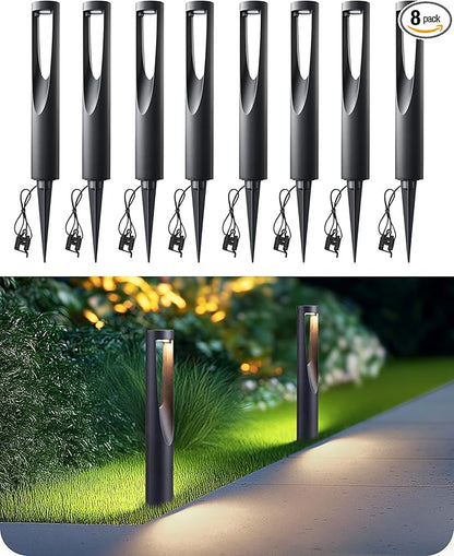 EDISHINE Low Voltage Landscape Lighting, 12V 2W 150LM 3000K Outdoor Landscape Light with Connectors, Waterproof Electric LED Pathway Lights Wired for Path Yard Garden, CRI80 8 Pack