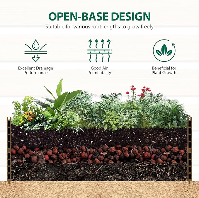 Modern Raised Garden Planter Bed - Durable, Weather-Resistant & Stylish Outdoor Flower Box for Gifts, Gardens, Patios, and Birthdays - Outdoor Decor, and Raised Beds - 47.6" x 23.7" x 12.2" (Brown)