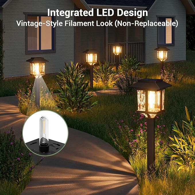 XMCOSY+ Solar Outdoor Lights Waterproof IP65, Solar-Powered Garden/Yard/Pathway Lights with Warm White 2-Tone Bronze-Wood Stainless Steel Design for Landscape Driveway Walkway Decorative