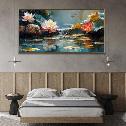 Anolyfi Lotus Canvas Large Framed Wall Art for Living Room, Lotus Wall Decor Zen Yoga Painting Artwork for Spa Bedroom Hallway Dining Room Office Home Decor, 40"x20"