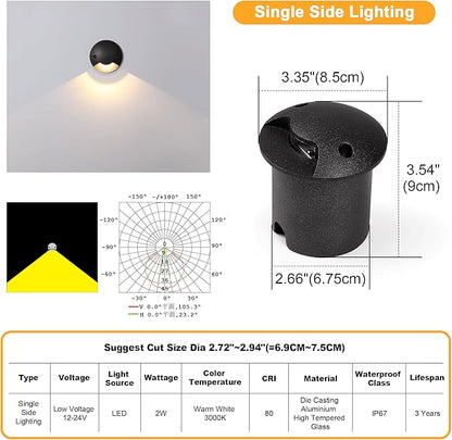 LED Well Lights Outdoor In Ground Lighting Low Voltage Landscape Lighting,2W AC/DC 12V 24V Driveway Lights Warm White Waterproof IP68 Aluminium Single Side Lighting,4PACKS