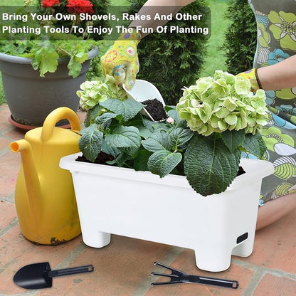Self-Watering Rectangle Planter Boxes 8-Pack, 15.7-Inch Window Box Planter with Drainage Holes & Trays, Pots for Vegetables, Herbs, Flowers, Garden Windowsill Balcony (White)