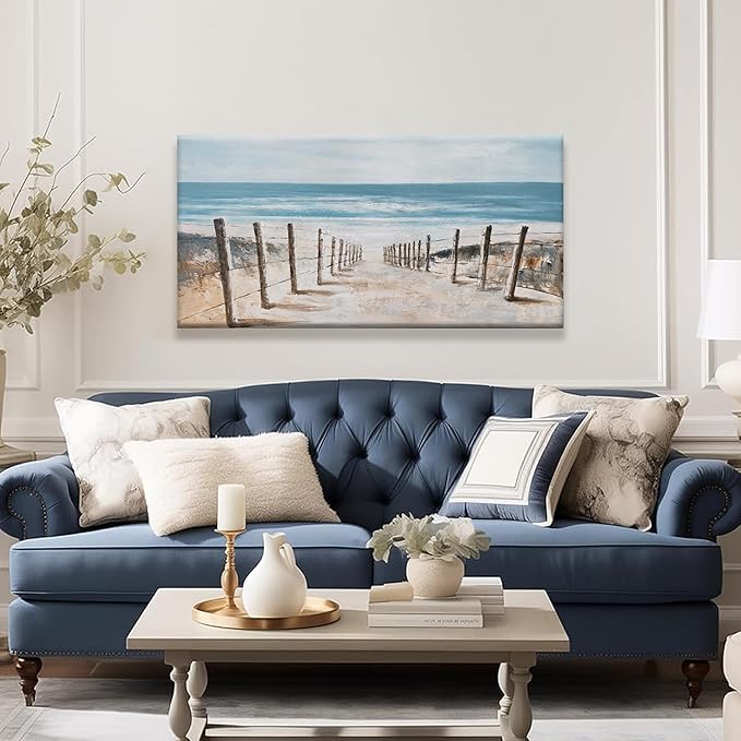 KUPTEU Coastal Blue Abstract Canvas Wall Art, 20L" x 40W", Living Room, Bedroom, Kitchen