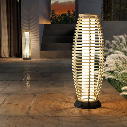 Solar Yard Outdoor Floor Lamp Patio Lights Solar Powered Lantern Weather-Resistant Wicker Deck Lights, Lamp Large for Garden (Austin Natural Brown)