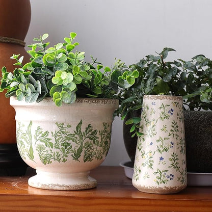 Vintage Ceramic Ice Crack Flower Pot with Drainage Hole Rustic Planter for Indoor and Outdoor Decorative Pots for Plants Unique Plant Pot Gardening Gift