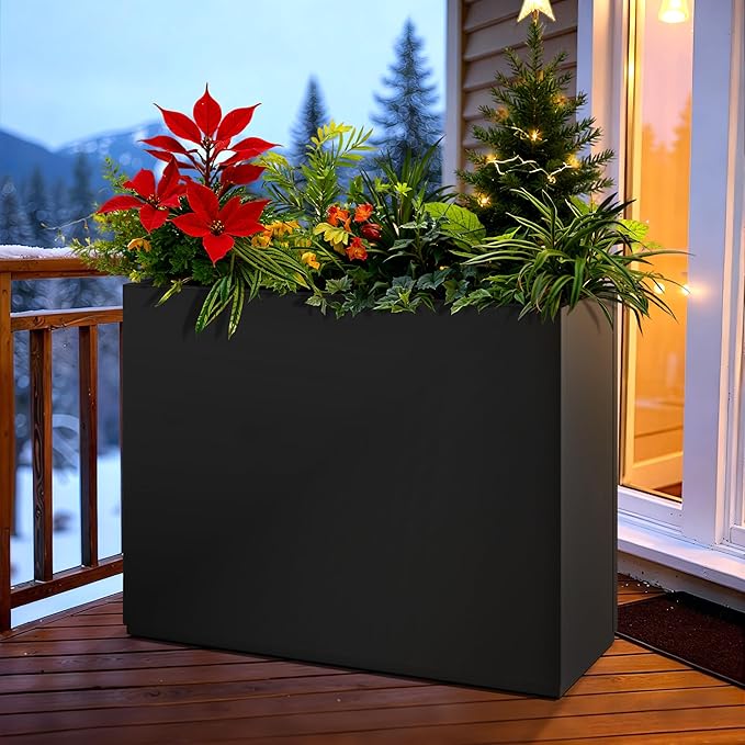FENCY Metal Rectangular Planter Box Large Planters for Outdoor Plants, Rectangular Tall Planters for Outdoor Plants with Drainage Holes (35.4" L x 9" W x 25.6" H)