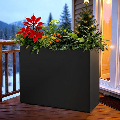 FENCY Metal Rectangular Planter Box Large Planters for Outdoor Plants, Rectangular Tall Planters for Outdoor Plants with Drainage Holes (35.4" L x 9" W x 25.6" H)