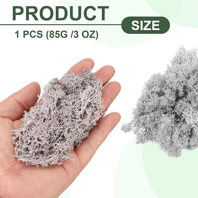 MECCANIXITY 3oz Preserved Reindeer Moss, Light Grey Decorative Artificial Fake Moss for Potted Plants Indoor Crafts Lichen Centerpieces Decor