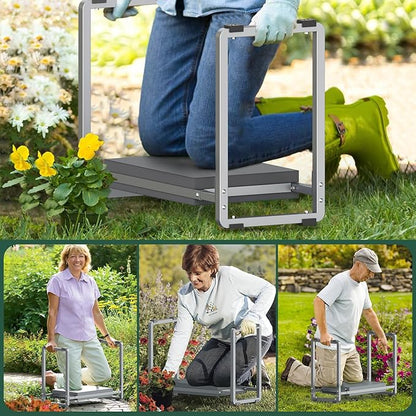FLINTER Garden Kneeler and Seat, 10.2" Wider Heavy Duty Thick Gardening Bench for Kneeling and Seat - Multifunctional Kneeler Bench, Gardening Gifts for Women, Seniors Grandparents, Gray