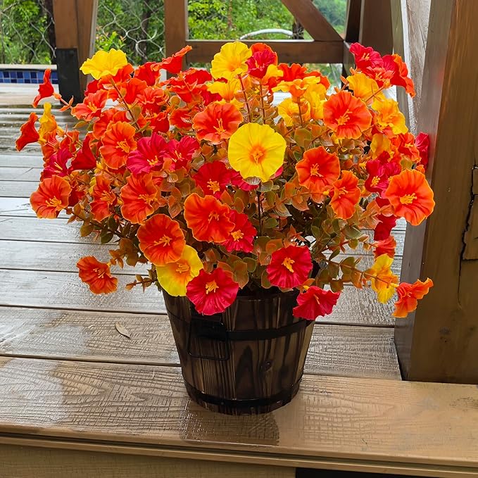 Artificial Fake Mums Fall Flowers for Outdoor Decorations, 12 Bundles Fake Flowers Artificial Plants Outdoor UV Resistant Plastic Faux Silk Flowers for Porch Planters Patio Garden