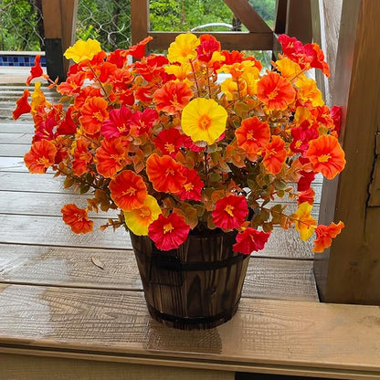 Artificial Fake Mums Fall Flowers for Outdoor Decorations, 12 Bundles Fake Flowers Artificial Plants Outdoor UV Resistant Plastic Faux Silk Flowers for Porch Planters Patio Garden