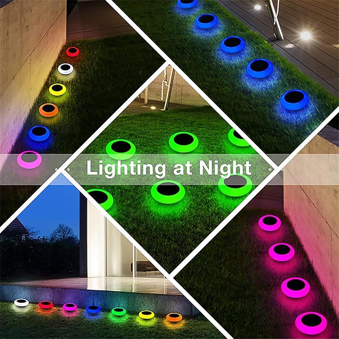Solar Garden Pathway Lights Color Changing LED Disc Stakes 6 Pack Outdoor Landscape Lighting for Yard Park Walkway Outdoor Solar Lights Solar Driveway Lights