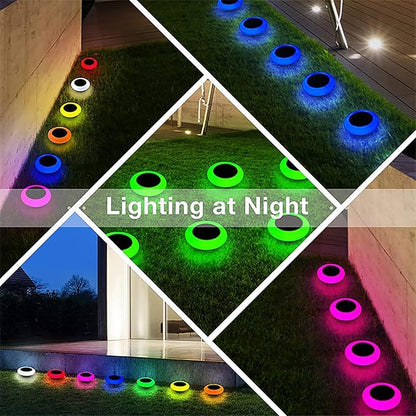 Solar Garden Pathway Lights Color Changing LED Disc Stakes 6 Pack Outdoor Landscape Lighting for Yard Park Walkway Outdoor Solar Lights Solar Driveway Lights