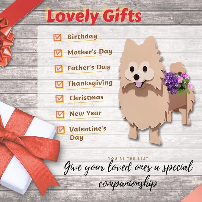 Brown Pomeranian Dog Planter Plant Pots,Cute Dog Flower Planter,Gifts for Pet Lovers,Unique Animal Plant Pots,Office,Indoor Outdoor Garden Decor(9.45 * 6.65 * 12.13in)