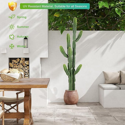 UV-Resistant Artificial Fake Cactus Plants 6ft – Large Faux Cowboy Cactus for Indoor & Outdoor Home, Office, or Garden Decor